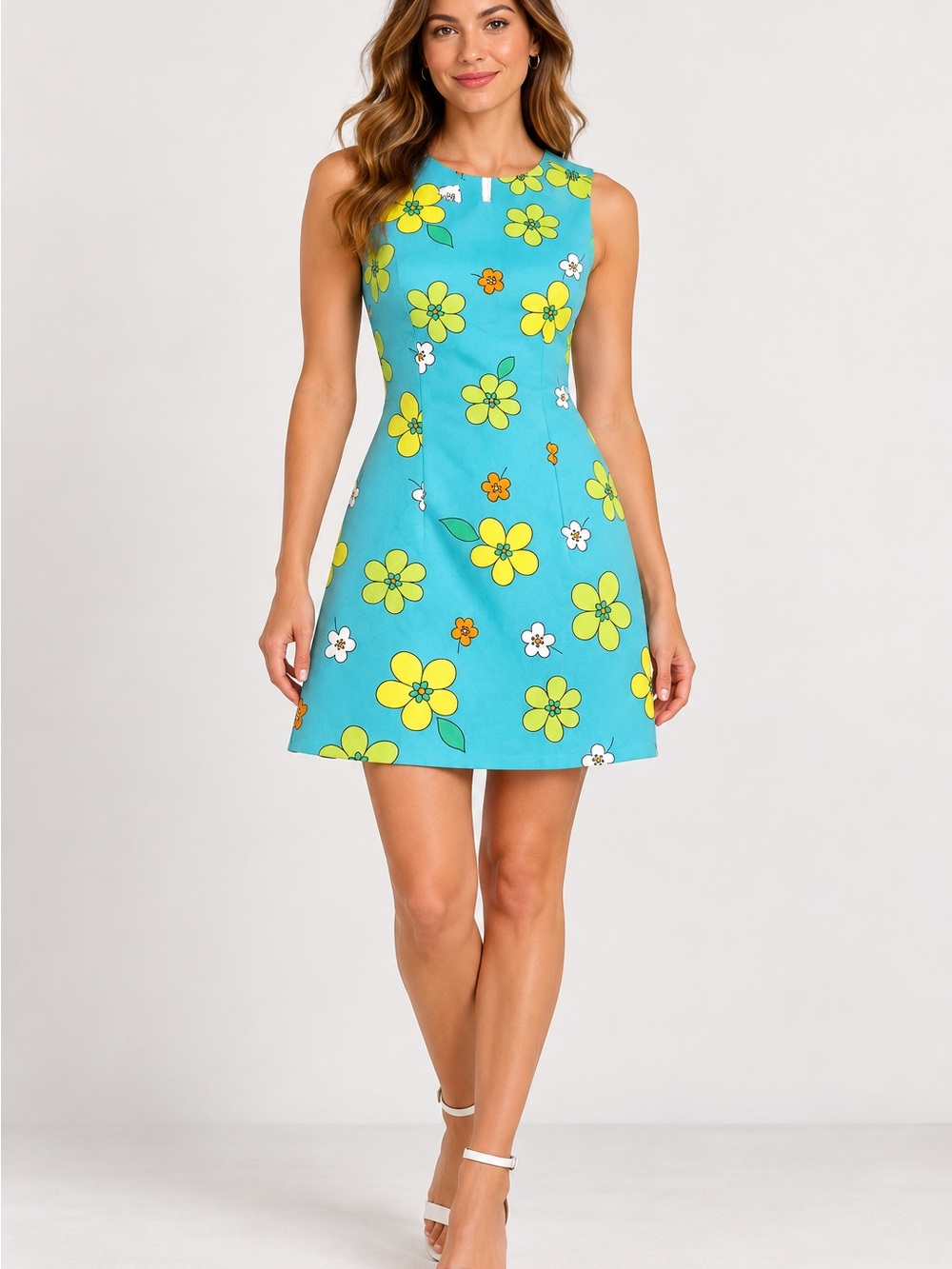 Vintage Byer Too! Dress 7 Blue Floral Mod Flower Power Mini Made in USA Retro